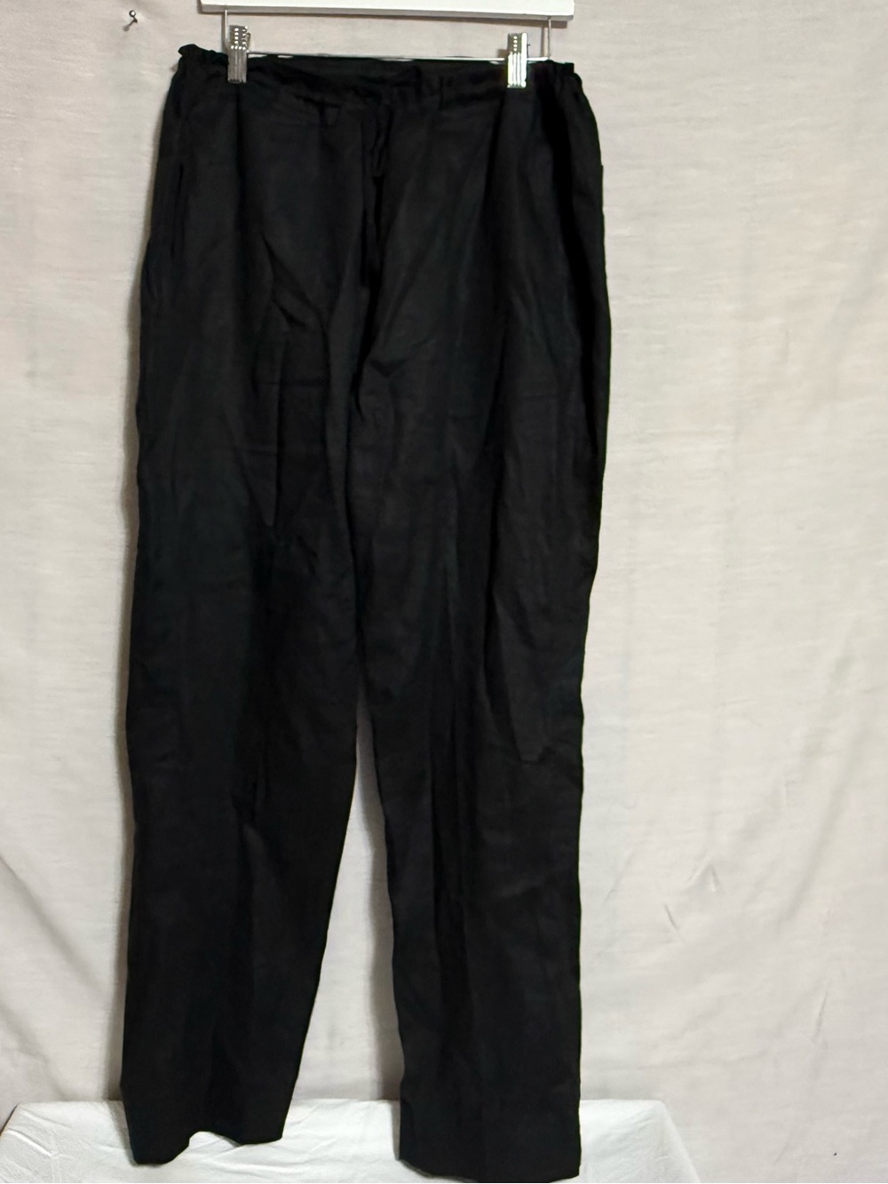 Island Imported Black Linen Drawstring Pants Women’s L 32 Wide Leg Casual